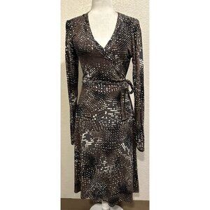 Cabi Brown Front Faux Wrap Stretch Dress w/ Belt